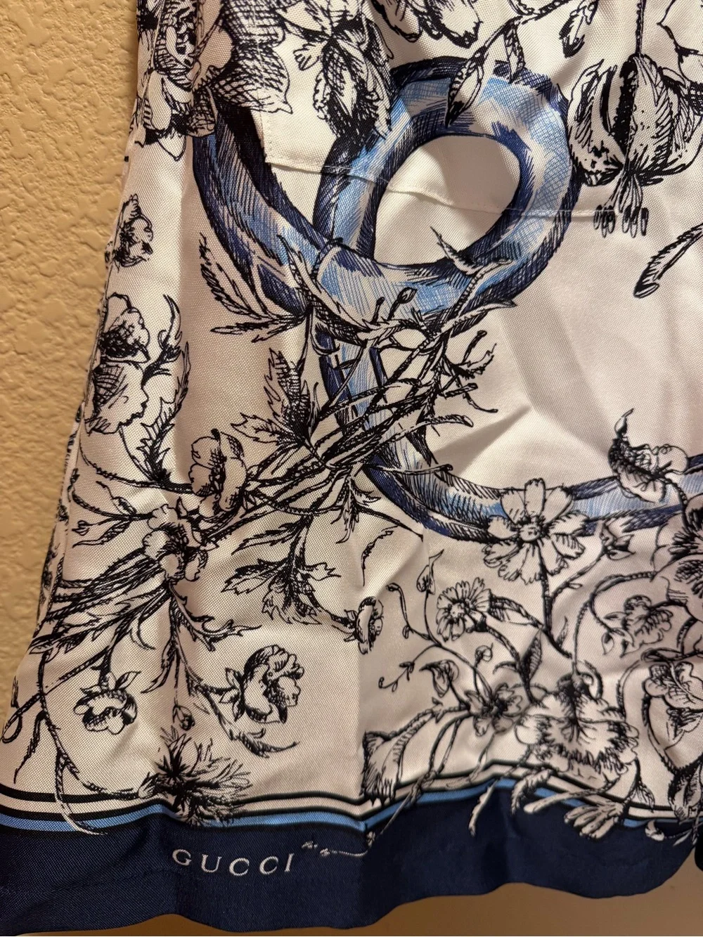 New Gucci Floral Logo Silk Shorts White Blue Size IT 54 / US L 36 - 40 Waist